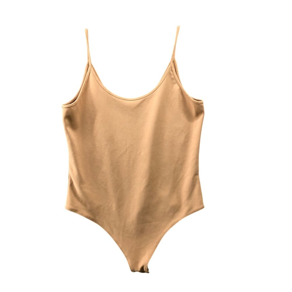 Express Cami Bodysuit Womens L Beige Tank Stretchy Scoop‎ Neck